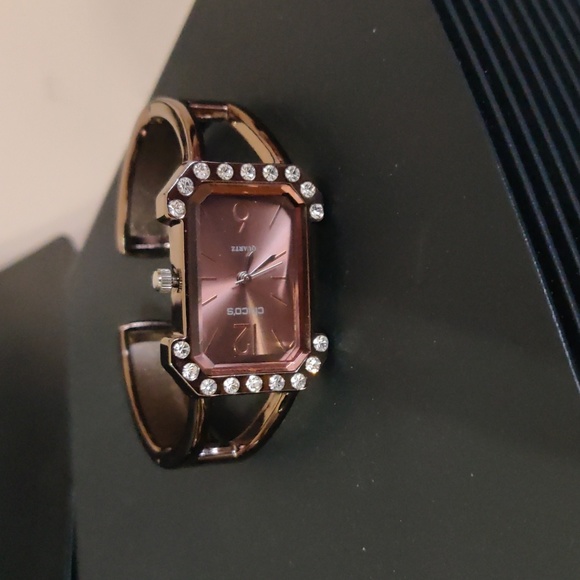Chicos Rose/Copper Toned Fashion Cuff Quartz Watch With Rhinestone Accent - Picture 2 of 7